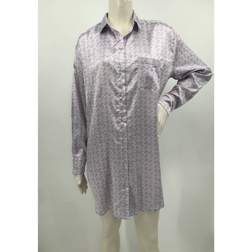 Victoria's Secret Purple White Satin Night Shirt Gown Size M